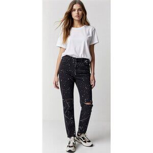 Monfrere Greyson Soho Dist Black Paint Splatter Ripped Skinny Jeans Sz 34 - USA